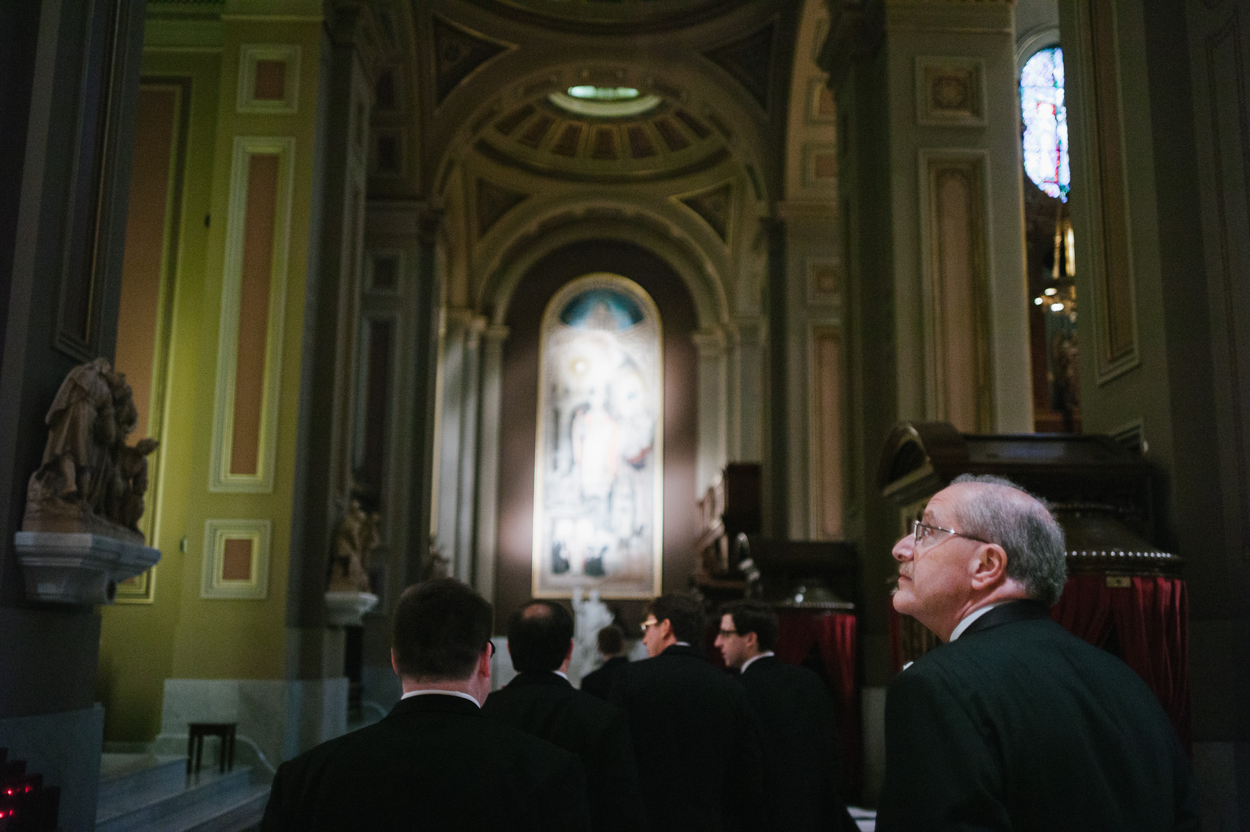 Father of groom at the Basilica before cermony begind